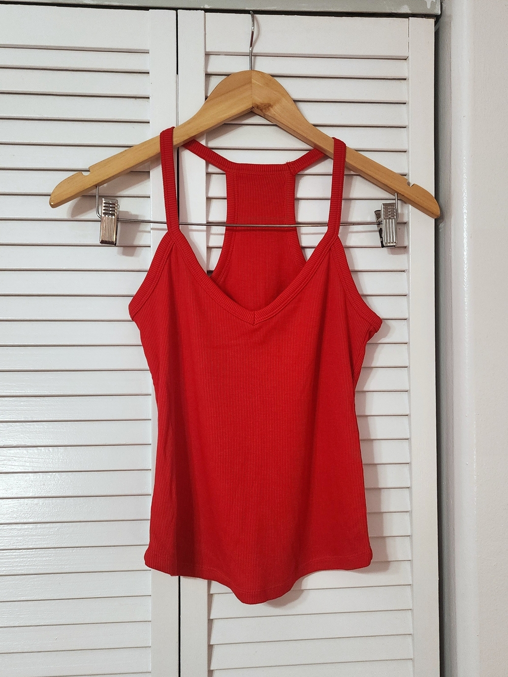 Women’s Red Ribbed Racerback Tank Top - Picture 3 of 11